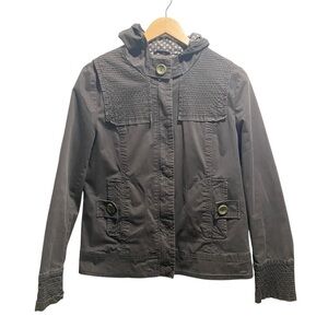 Kismet beige/grey zip snap hooded jacket women’s size M